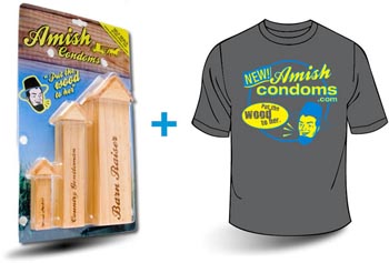 Tee Shirt Amish Condoms Adult Novelty Bachelor Bachelorette Party Gag Gifts White Elephant Put the Wood